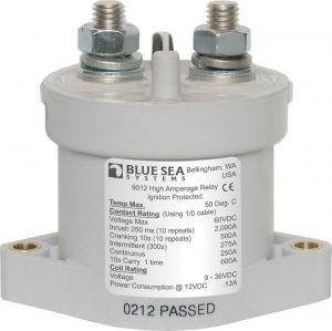 Blue Sea Systems L Serisi solenoid switch. 12/24V.


	
		Hermetik contal kontaklara sahiptir.
	
		Kvlcm yapmaz, benzinli motorlarda da güvenle kullanlabilir.
	
		Herhangi bir yere konumlandrlan On-Off switch ile aktive edilebilir.
	
		Entegre bobin snmay minimize eder ve amperaj düürür.
	
		Terminalleri M8'dir.
	
		53mm² kablo ile sürekli 250A, aralkl 275A kapasite.
	
		68mm² kablo ile sürekli 300A, aralkl 400A kapasite.
	
		2 x 68mm² kablo ile sürekli 450A, aralkl 600A kapasite. 