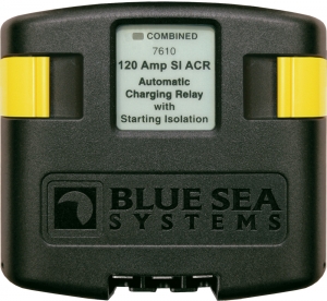 Blue Sea Systems otomatik arj rölesi. 12/24V, 120A.

	ki akü grubunun arjn otomatik olarak yönetir ve mara basma süresince hassas elektronik cihazlar ar yüklere kar korur.

	
		12V ve 24V sistemlerde kullanlabilir.
	
		Kontaklar hermetik contaldr, buhar geçirmez.
	
		Su geçirmezlik snf IP67.
	
		Kvlcma kar korumaldr, benzin motorlu teknelere güvenle uygulanabilir.
	
		Üzerindeki led vastasyla çekme an izlenir.
	
		120 ampere kadar olan yüksek çkl alternatörleri destekler.
	
		Çift alglaycldr.



Otomatik arj rölesi açklamas:

Çift akü grubuna sahip bir teknede, seyir halindeyken her iki grubu da arj edebilmek çok kullanldr. arj yönetim cihazlar iki akü grubunu arj ederken birbirine balar, arj etmedii zamanlarda ise birbirinden izole eder. Akülerden birinin boalmas durumunda, acil çaltrma için dolu bir akü grubu olacaktr.

Teknelerde iki çeit arj yönetim sistemi mevcuttur:

Otomatik arj röleleri, her iki aküye de arj kayna balandnda alglayan bir röleyle donatlmtr. arj balandnda, ACR (Otomatik arj Rölesi) aküleri birletirir. arj edilmedii durumlarda ACR aküleri izole eder.

Akü izolatörleri, akmn akn salayan ancak akm aküden almayan tek yönlü elektrik emniyet valfidir. Bunun dezavantaj, kullanlan diyotlarn voltaj düüklüü yaratmasdr ve bu voltaj düüklüü arj enerjisini tüketip, s ortaya çkararak akülerin tam olarak arj olmamasna neden olur. Harici voltaj alglamal alternatörler tam arj olmama durumunu düzeltseler de voltaj düüklüü ve s bir problem olarak kalr.