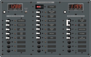 Sigorta paneli. 6 AC/18 DC pozisyonlu. 12V DC/230V AC. 375x254 mm. Etiket seti dahil. 

AC Özellikleri: 
• 1 adet 16 A çift kutuplu ana sigorta 
• 3 adet 8A otomatik sigorta 
• 80-249V AC dijital voltmetre 

DC Özellikleri: 
• 1 adet 100A otomatik ana sigorta 
• 12 adet 15A otomatik sigorta
• 0-60V DC dijital multimetre