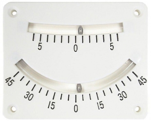 Klinometre. Sancak/iskele 0°-45° ve 0°-5° iki ayr gösterge. 
80x100 mm.