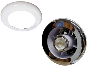 Tuvalet ve mutfaklardaki uygulamalar için yerleik led kl kompakt aspiratör. Aspiratör ve lamba birbirinden bamszdr. Beyaz veya kromaj olmaz üzere iki abs finisyon halkasyla sunulur.

	
		1.5 W scak beyaz led
	
		Fan enerji tüketimi 4.8W
	
		Fan kapasitesi 7.2 m3/h 
