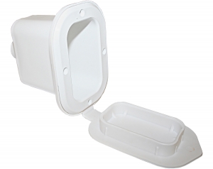 Kapakl du yuvas.

Beyaz plastik, oval, gömme du yuvas. Bastrlarak kapatlabilen yumuak PVC kapakl.
