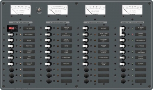 Blue Sea Systems Sigorta paneli. 8 AC, 29 DC pozisyonlu. 12V DC/230V AC. 292x495mm. 30 adet AC, 30 adet DC etiket.

	 

	AC özellikleri:

	
		1 adet 16A çift kutuplu otomatik sigorta
	
		5 adet 8A otomatik sigorta
	
		0-230V AC Voltmetre


	DC Özellikleri: 

	
		29 DC Sigorta montaj imkan. Standart montajl 1 adet 100A DC Ana sigorta, 20 adet 15A DC Otomatik sigorta.
	
		8-16V voltmetre, birden fazla akü için üç pozisyonlu switch ile.
	
		0-50A ampermetre.
	
		18-32V DC Voltmetre taklarak, 24V ile kullanlabilir.