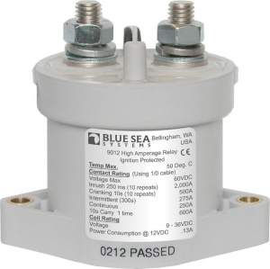 Blue Sea Systems L Serisi solenoid switch. 12/24V.


	
		Hermetik contal kontaklara sahiptir.
	
		Kvlcm yapmaz, benzinli motorlarda da güvenle kullanlabilir.
	
		Herhangi bir yere konumlandrlan On-Off switch ile aktive edilebilir.
	
		Entegre bobin snmay minimize eder ve amperaj düürür.
	
		Terminalleri M8'dir.
	
		53mm² kablo ile sürekli 250A, aralkl 275A kapasite.
	
		68mm² kablo ile sürekli 300A, aralkl 400A kapasite.
	
		2 x 68mm² kablo ile sürekli 450A, aralkl 600A kapasite. 